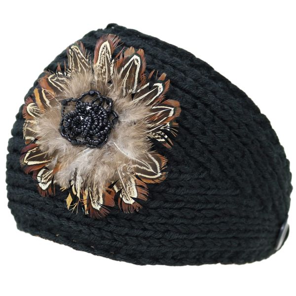 KMystic Winter HEadband with Flower Accent (Black)