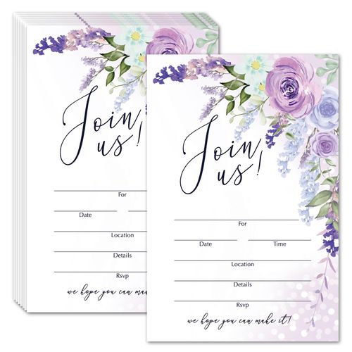 LETUROIA 25 Join Us Invitations with Envelopes,Purple Floral Invites Cards for Wedding Reception Bridal or Baby Shower Engagement and Birthday Party Invitations 4 x 6 Invites - 11