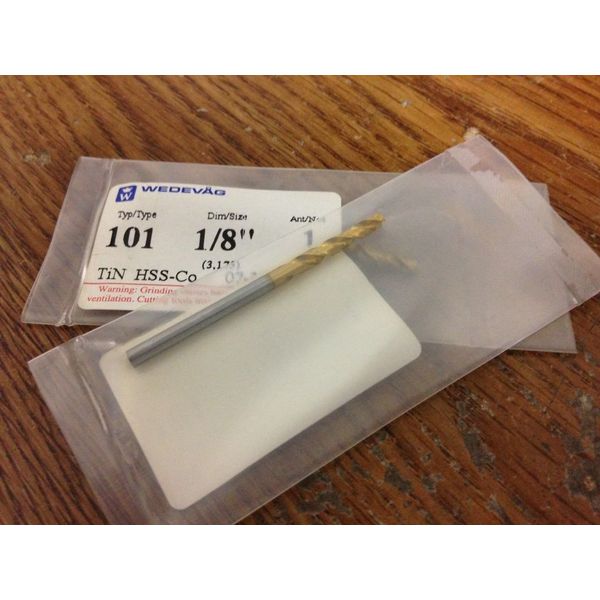 .1250" 1/8 COBALT TiN COATED 130d HELICAL POINT MEDIUM LENGTH DRILL