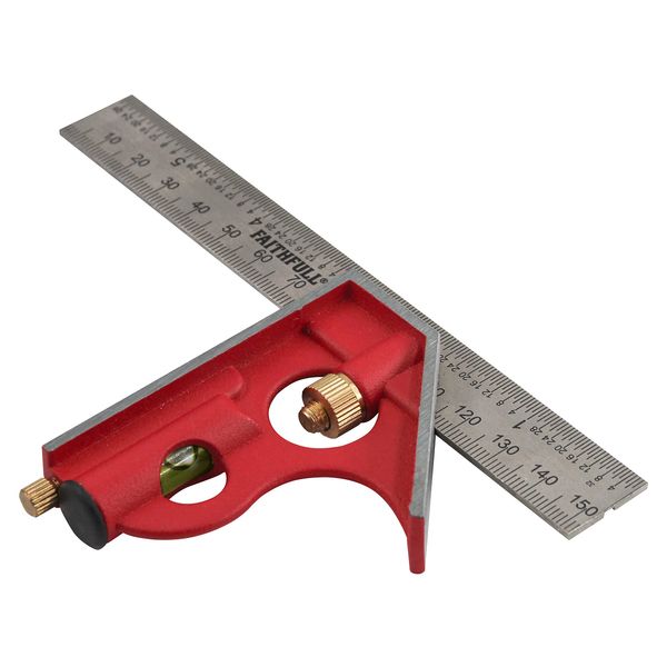 Faithfull Combination Square 150mm (6-inch), Metal, Alloy Steel, 8x16cm, Try Square, 150 millimeters, 1 year EU spare part availability