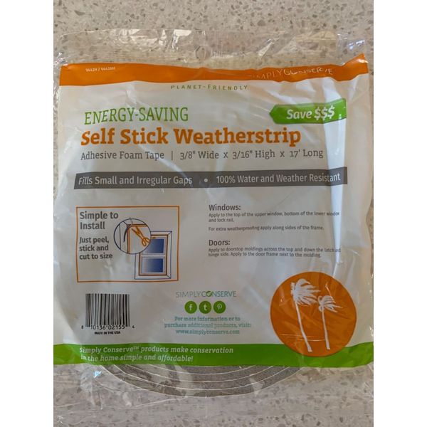 Simply Conserve Energy Saving Self Stick Weatherstrip Adhesive Foam Tape