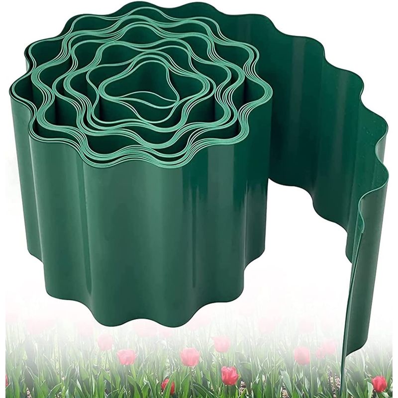 TOYANDONA Plastic Lawn Edging – 300cm X 15cm Landscape Border Strip For Flower Beds & Garden Borders (Green)