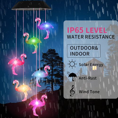 AIONASA Solar Wind Chimes , Flamingo Wind Chimes Birthday Gifts for Mom Grandma Dad, IP65 Waterproof Memorial Wind Chimes with 7 Color Changing LED Lights, Outdoor Decor Garden Yard Decorations