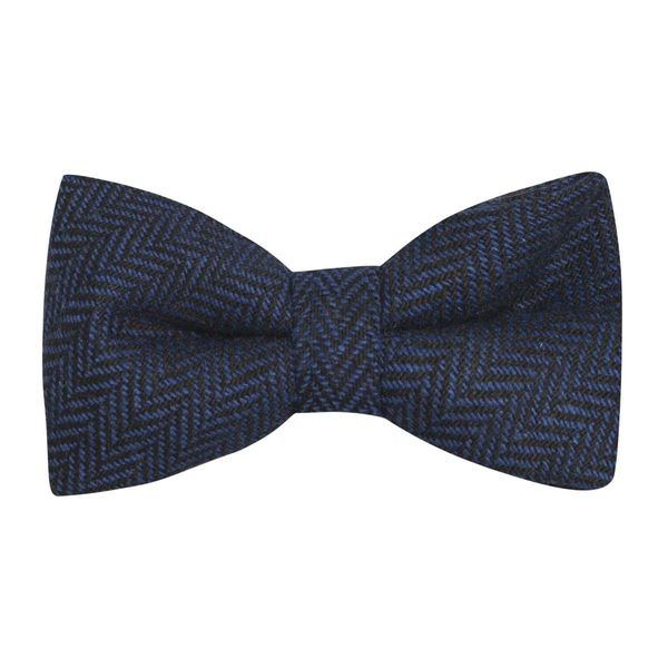 King & Priory Midnight Blue & Black Herringbone Bow Tie