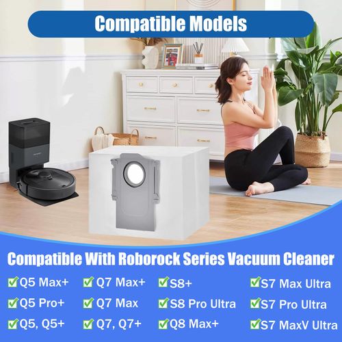 12 Pack Dust Bags for Roborock S8 Pro Ultra, S8+, Q7 Max+, Q8 Max+, Q5 Max+, Q5+, Q5 Pro+, Q7, Q7+, Q7 Max+, S7 MaxV Ultra,S7 Max Ultra Vacuum Cleaner Replacement Disposable Dust Bags- 4L
