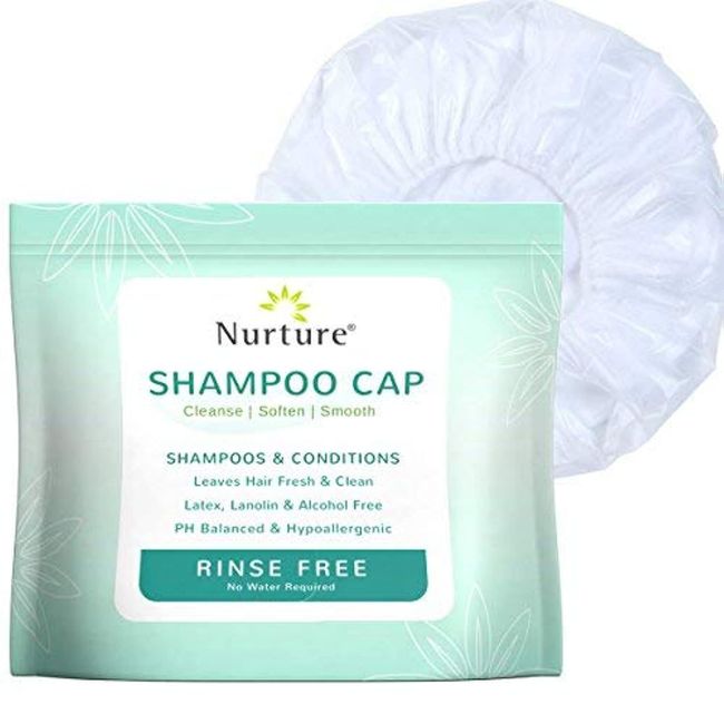 No Water Rinse Free Shampoo Cap by Nurture | Microwavable Washing & Conditioning Shower Caps to Wash Hair w/o Bath, Waterless Bathing | Disposable & Hypoallergenic for Adults, Bedridden & Elderly