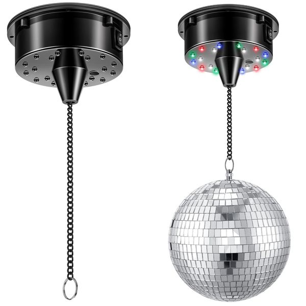 6RPM Rotating Disco Ball Mount Electric Motor with Lights 4 Colors for 6 8 12 Inch (Not Included) 2 Mode Christmas Party DJs Bands Pubs Weddings Night Clubs (Battery Style)