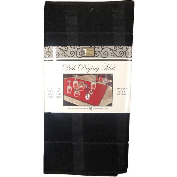 Better Home Dish Drying Mat 12"x18" Plaid Reversible Design Solid Color, Absorbent Microfiber Quick Drying, (Black)