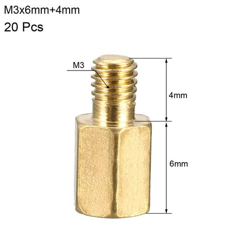 uxcell スタンドオフ M3x6mm+4mm オス-メス ブラス 六角 PCBマザーボードスペーサー FPVドローンクワッドローター用 コンピュータ 回路基板 20個入り