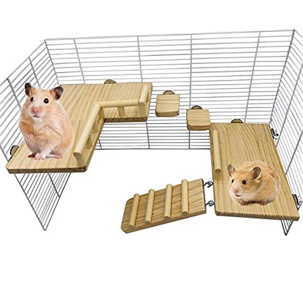 Squirrel Hamster Wooden Platform Jumping Board Climbing Ladder,Bird Perches Cage Toys, Wooden Gerbil Standing Platform, Chinchilla Cage Accessories,Suitable Cage Size :18.5"(L) * 11.03"(W) * 11.81"