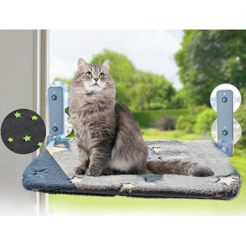 Foldable Cat Hammock for Window Glow in The Dark Cordless Cat Window Perch for Large Cats and Kittens, Soft and Thick Blanket with Zipper, Sturdy Never Fall