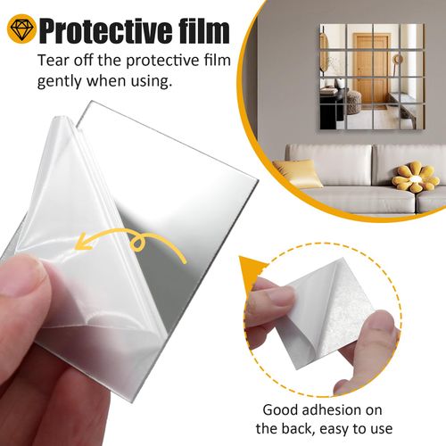 Coufce 25 Pieces 4" Acrylic Adhesive Square Mirror Mini Mirror for Crafts Home Decoration DIY Projects