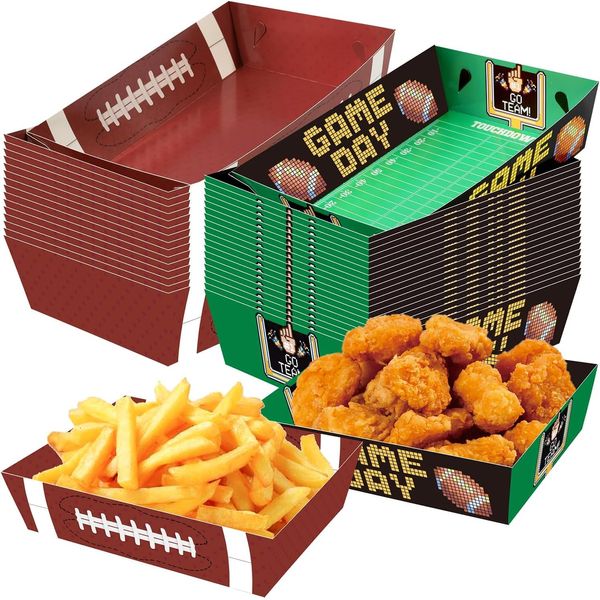 Football Party Decorations 50Pack Football Food Plates Paper Food Tray Disposable Serving Boats Football Party Favors for Football Birthday Party Superbowl Tailgate Party Decoration Supplies