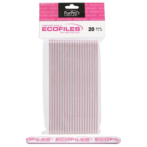 ForPro ECOFILES, Eco-Friendly Manicure and Pedicure Foam Board Nail File, 80/100 Grit, Pink, 20-Count