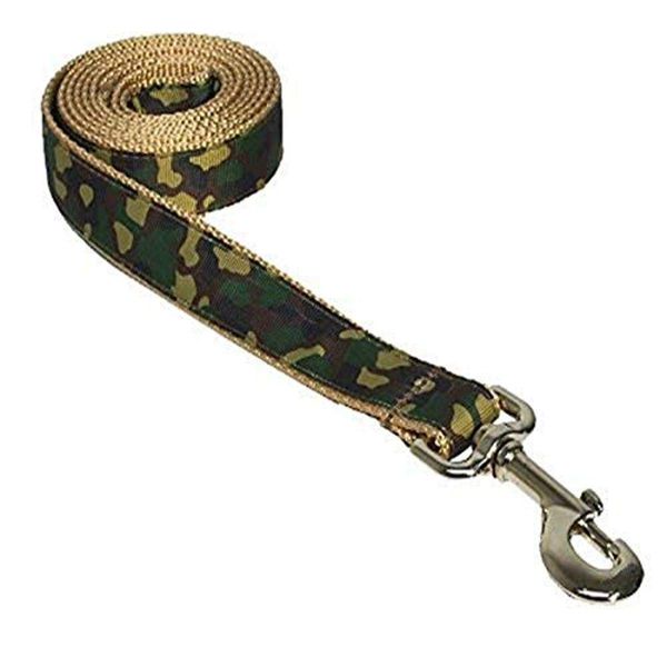 Large Green Camouflage Dog Leash: 1" Wide, 6ft Length - Made in USA.