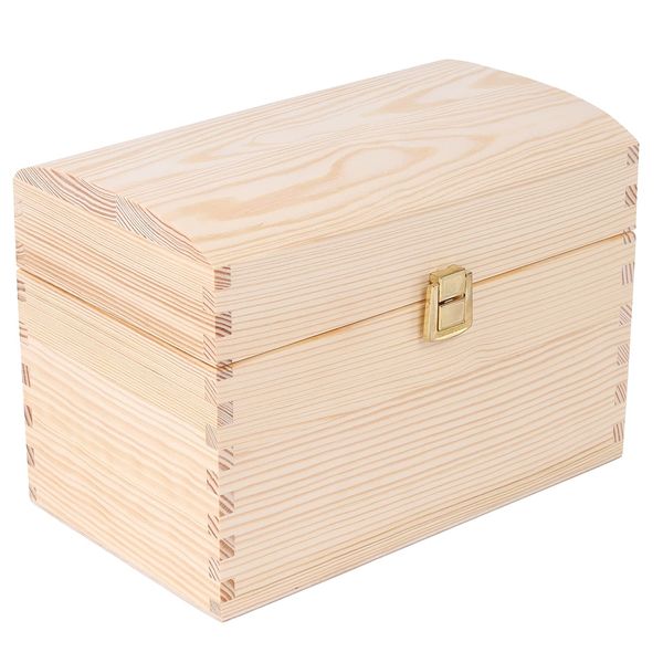 Creative Deco Wooden Storage Box Unpainted with Lid | 25 x 15 x 17 cm | Small Keepsake Treasure Chest Trunk | Perfect Memory Box for Arts & Crafts or as an Easter Gift Box for Christmas