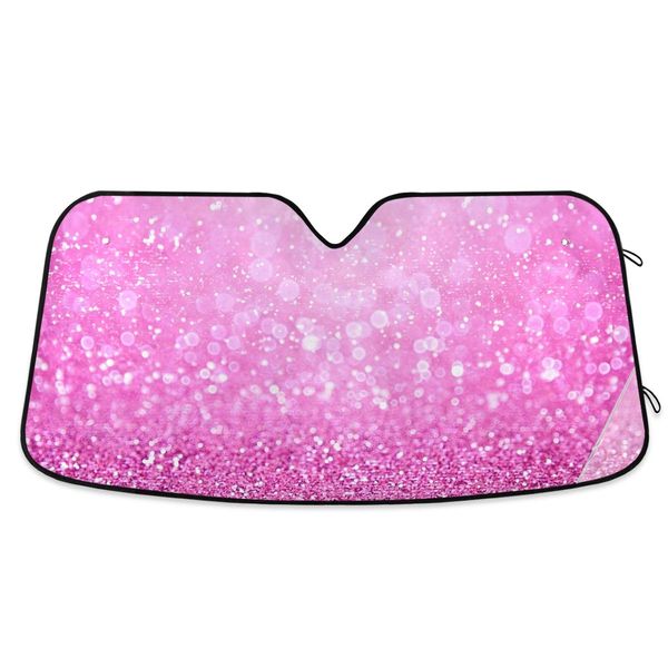 YYZZH Pink Glitter Sparkle Print Car Windshield Sun Shade Block UV Rays Sun Visor Protector Accordion Folding Sunshade Keep Vehicle Cool & Damage Free,Easy to Use,Fits Windshields of Various Sizes