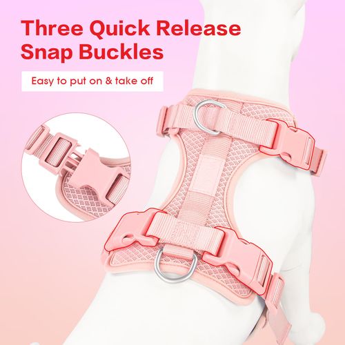Wisedog Mesh Breathable Dog Harness: No Pull Harness with 3 Fast-Release Buckles Adjustable for Walking & Training for Small Medium Large Dogs (Pink, XS: Neck=10"-14"/Chest=11"-19")