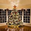 LED Snowflake Projector Star Christmas Tree Topper, 11.3'' Golden Glittered Star Treetop Lighted Rotating Snow Flake