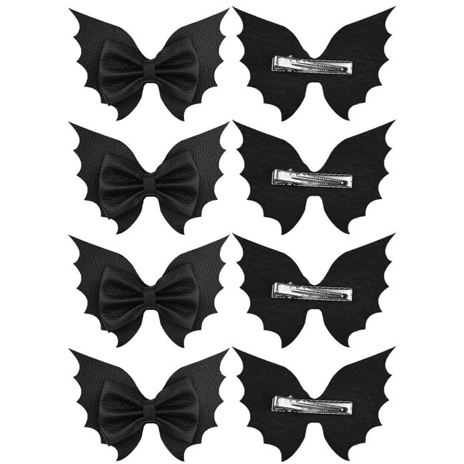 NAUZE Halloween Bat Hair Clips Hair Bow Clips Gothic Black Hairpin Bat Wings Hair Barrettes for Halloween Costume Accessories (4 pairs)