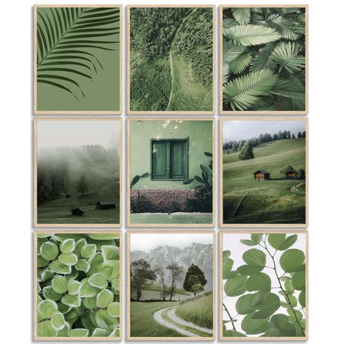 9 Pieces Green Plant Wall Art, Eucalyptus Paintings, Bohemian Green Leaves Decor Canvas Prints Posters, Woods Lawn House Pictures for Bathroom Living Room Bedroom Kitchen Wall Decor Unframed