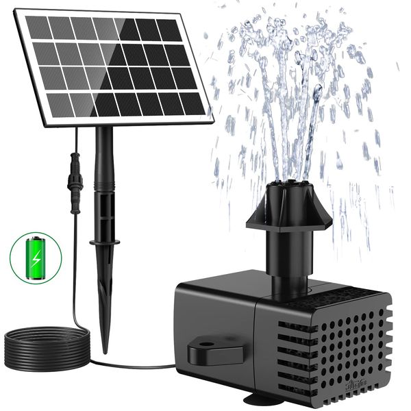 Jutai Solar Fountain Kit Glass with 2000mAH Battery Backup, 3.5W DIY Solar Water Pump with Sucker and Stake, Solar Fountain Pump for Bird Bath, Water Feature,Pond, Outdoor-7 Nozzles,16.4ft Power Cord