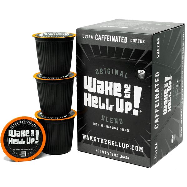 Wake The Hell Up! Dark Roast Single Serve Coffee Pods | Ultra-Caffeinated Coffee For K-Cup Compatible Brewers | 12 Count, 2.0 Compatible