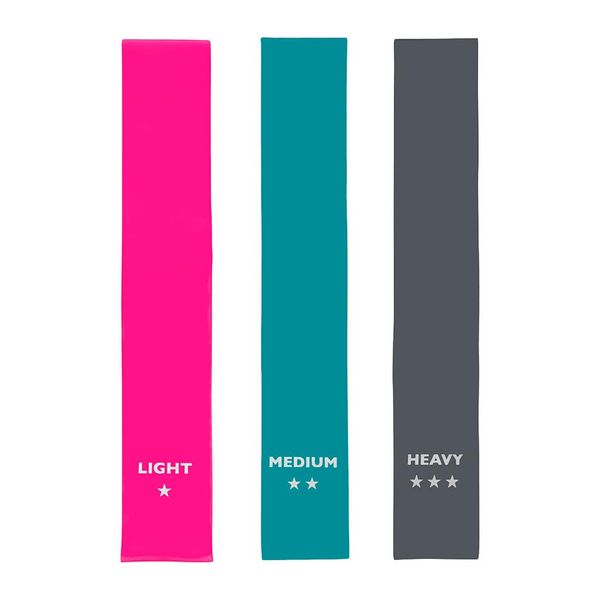 UPFIT - Fitnessbänder, Fitnessband – elastisches Fitnessband – 3 Gummibänder – 3 Widerstandsstufen (leicht, mittel & schwer) – 3 Farben: Rosa, Blau & Grau – robust – einfach zu verwenden