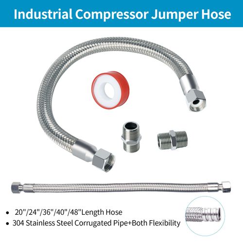 Industrial Grade Compressor Jumper Hose 1/2" NPT Male x 20" Length,Stainless Steel Air Hose with Both Sides 360°Swivel Fittings,450 PSI&750°F High Temp & Pressure Resistance for Compressed Air Systems