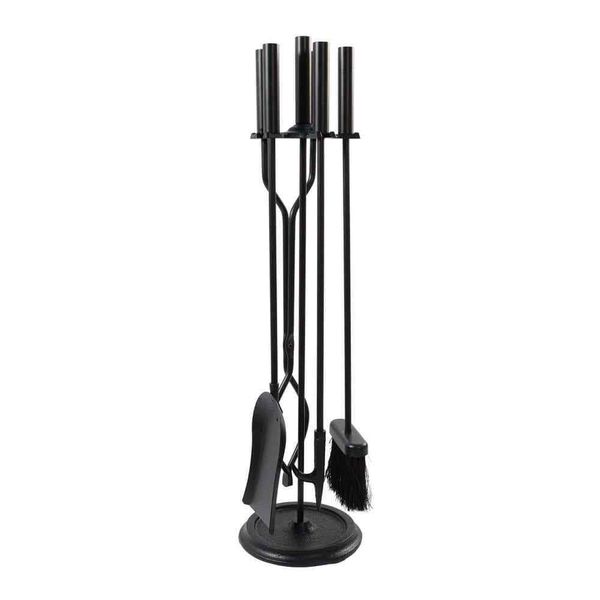 30"Tall 5-Piece Black Neoclassic Fireplace Tool Set w/Round Base