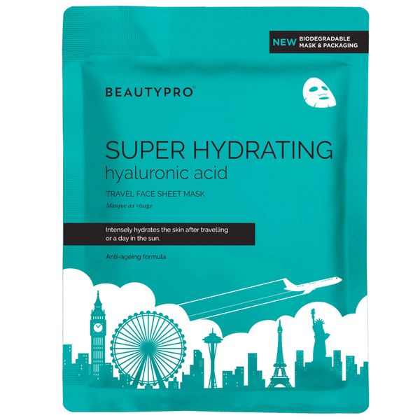 BEAUTYPRO SUPER HYDRATING Travel Face Sheet Mask | Face Masks Skincare | 100% Plant Based | Vegan | Sheet Mask | 100% Biodegradable | Plant Based Formula | Hyaluronic Acid