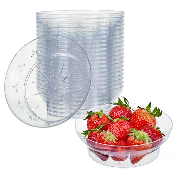 MATANA 20 Small Clear Hard Plastic Serving Party Bowls (360ml / 12oz) - Perfect for Nibbles, Desserts, Snacks, Candy, Nuts, Antipasti, Sweets - Elegant & Reusable