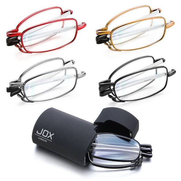 JOX Folding Reading Glasses, With Flip Case, Portable Mini Reading Glasses, Compact pocket reading glasses for Men and Women (Gun Metal, 2.5)