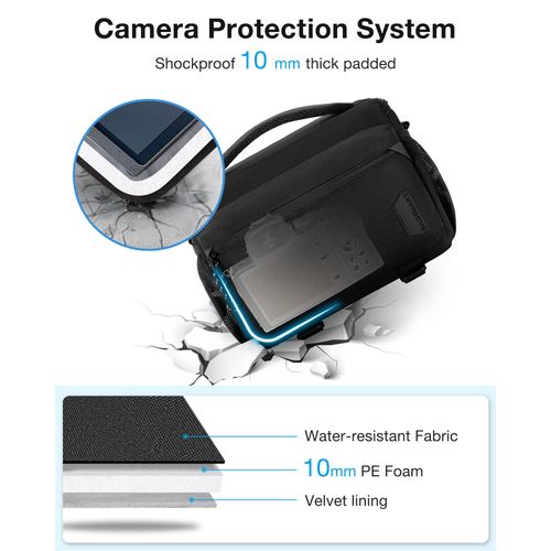 BAGSMART Small Camera Bag for Photographers, Compact Camera Shoulder Bags for DSLR/SLR/Mirrorless Cameras, Waterproof Crossbody Camera Case with Tripod Holder, Black