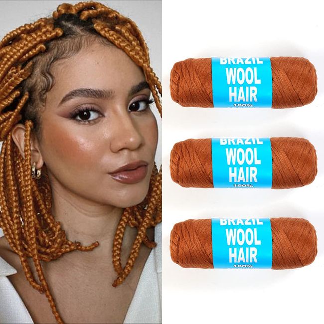 Authentic Brazilian Wool Hair Yarn for Braids (Golden Brown)