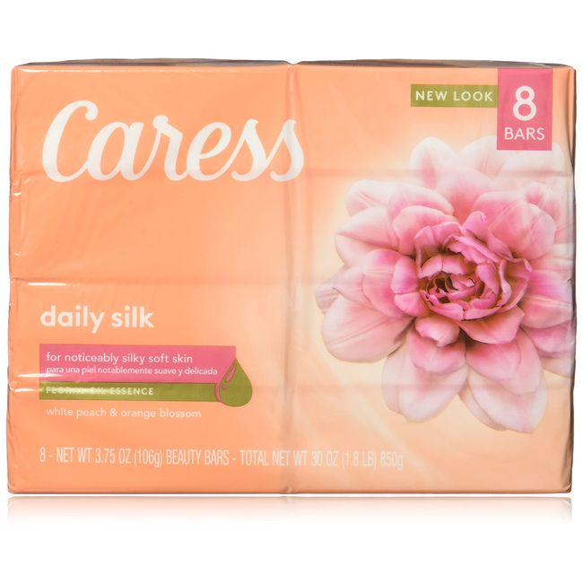 Caress Beauty Bar Soap For Silky, Soft Skin Daily Silk With Silk Extract and Floral Oil Essence 8 Bars 3 Count