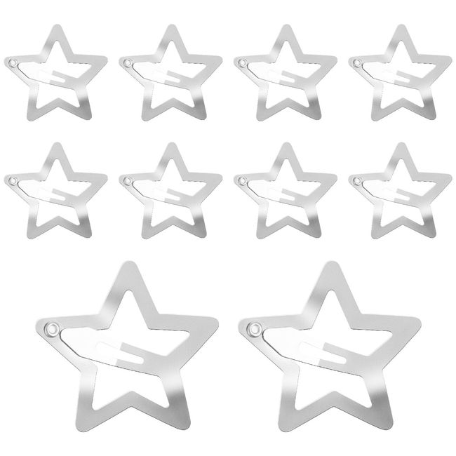 WLLHYF 10 Pieces Metal Star Snap Hair Clips Silver Cute Small Hair Barrettes Non-slip Hollow Out Stars Hairclips for Kids Girls Women Hairpin Lovely Star Headpieces Hair Accessories (Silver)