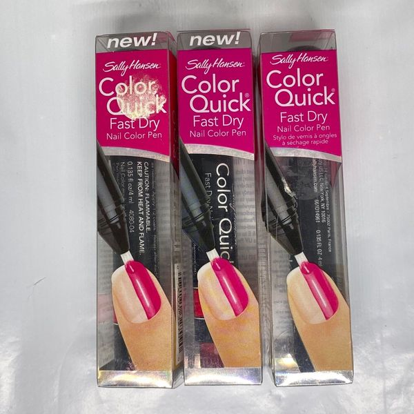 Set of 3 Sally Hansen Nail Polish Pen Color Quick Fast Dry 04- Hot Pink -