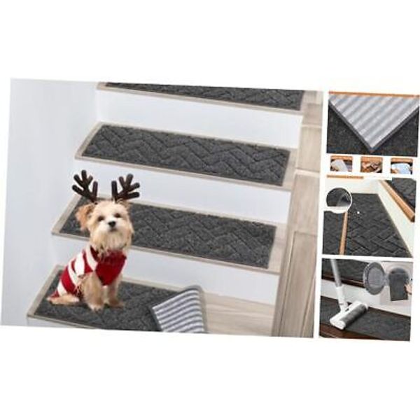 Stair Treads Non Slip Stair Runners Step Carpet Mat for Wooden 15pc 15 Black