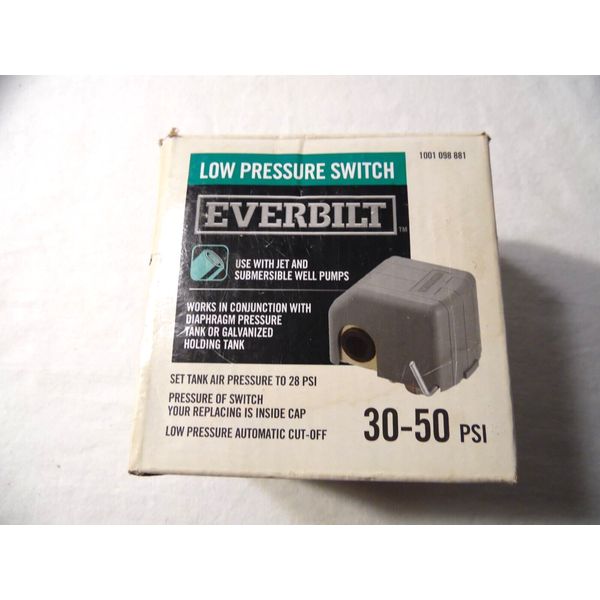 Everbilt 30/50 Low Pressure Switch for Well Pumps New-Open Box