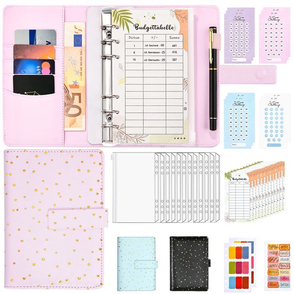 Budget Planner Deutsch - A6 Budget Binder Ringbuchordner Geld Organizer Sparen - Finanzplaner Cash Stuffing Haushaltsbuch mit Geldfacher - Budgetplaner Sparbuch mit Folien für Sinking Funds