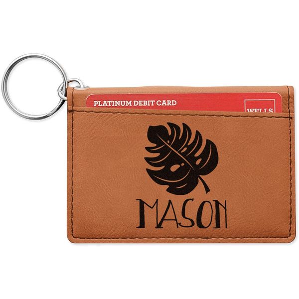 Personalized Tropical Leaves #2 Leatherette Keychain ID Holder - Single Sided