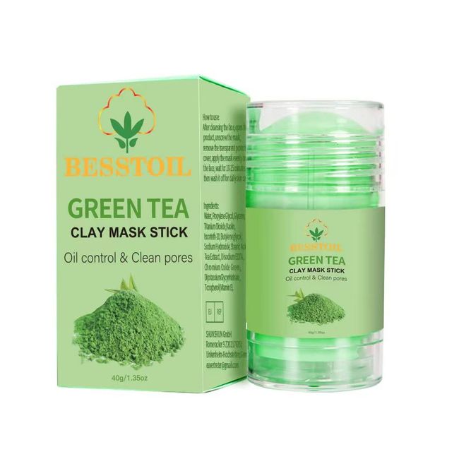 Besstoil Green Tea Clay Mask Stick - Blackhead Remover, Deep Pore Cleansing, Oil Control With Green Tea Extract - Improved Formula, Vegan, Natural, and Cruelty-Free (Green Tea)