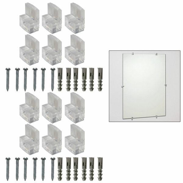 12 Mirror Clips Mounting Brackets Holders Metal Screws Hanging Wall Hooks Anchor