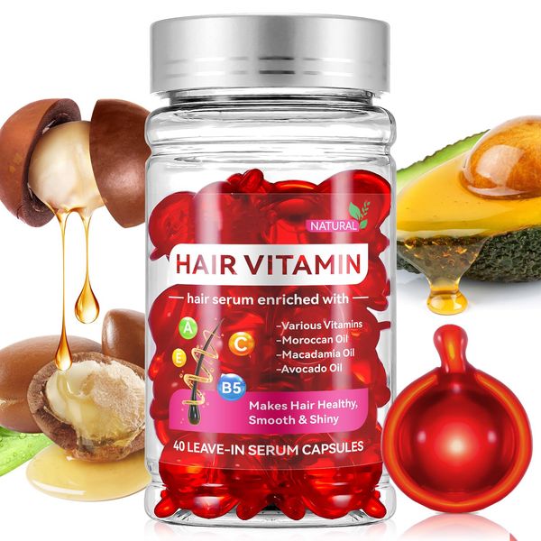 40 PCS Hair Vitamin Serum Capsule, Hair Treatment Serum Enriched with Moroccan Macadamia Avocado Oils, Vitamins A C E Pro B5, No Rinse and Safe for All Hair