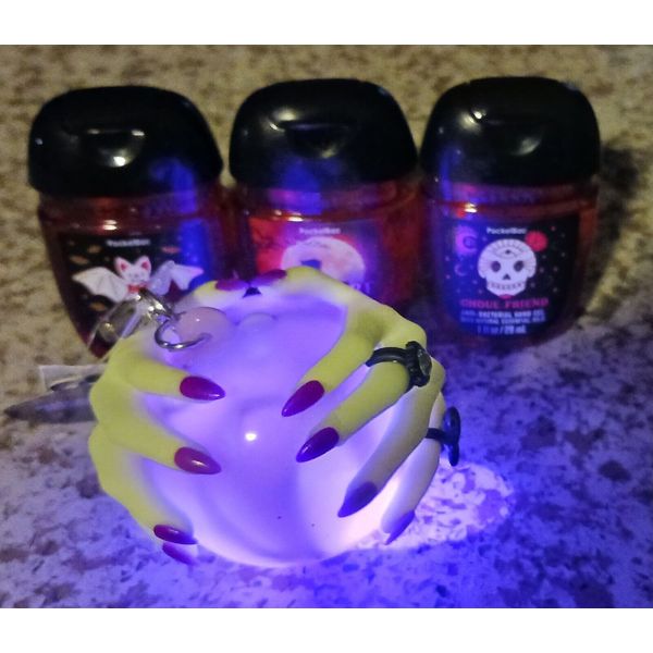 Bath & Body Works Light Up Crystal Ball Pocketbac & 3 Halloween Hand Sanitizers