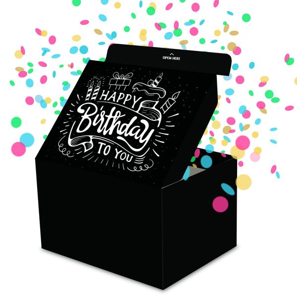 FETTIPOP Originale Geschenkbox DIY, Geschenkkarton Explodierende Konfetti (Premium Black) 18,5x14x11 cm, Überraschung Explosion Gift Box Pop Up