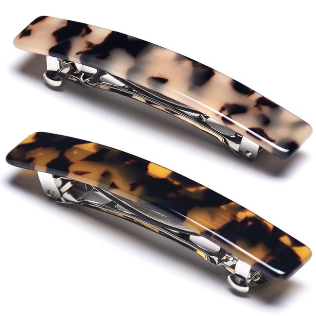 2PCS French Design Hair Barrette Tortoise Shell Celluloid Rectangle Hair Clips for Women Small