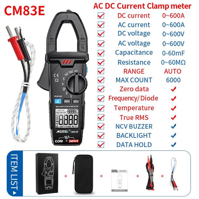 MESTEK CM83D True RMS Digital Clamp Meter AC DC Ampere Current