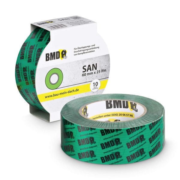 BMD san Klebeband | 2 Rollen | 60mm x 25m | für Dampfsperren & Dampfbremsen |gemäß DIN EN 4108 Teil 11 und ENEV | Profi Qualität Made in Germany
